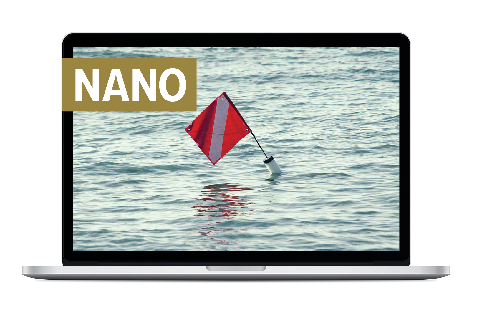 Image of Laptop Computer with Red Flag coming out of water on Screen
