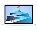 Image of animated figure looking up at a zig zag mountain climb