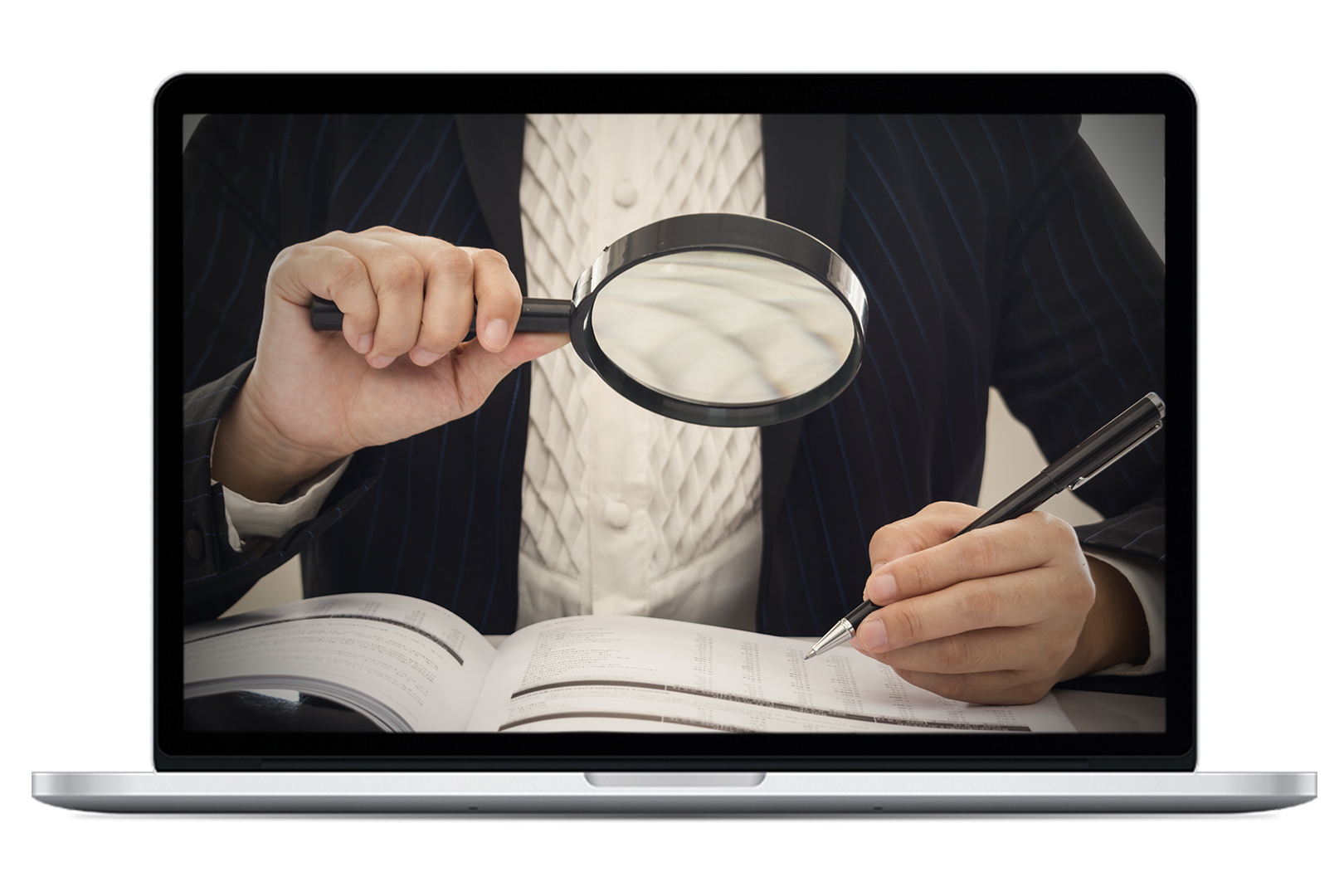 Image of a man looking through a magnifying glass